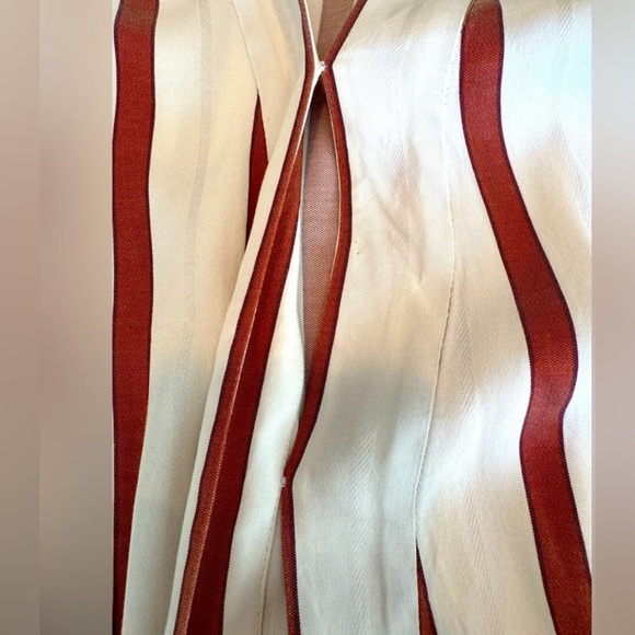 Zara Basics Drop Waist V-Neck Cream/Brown Striped Dress - Size Small - Picture 15 of 16